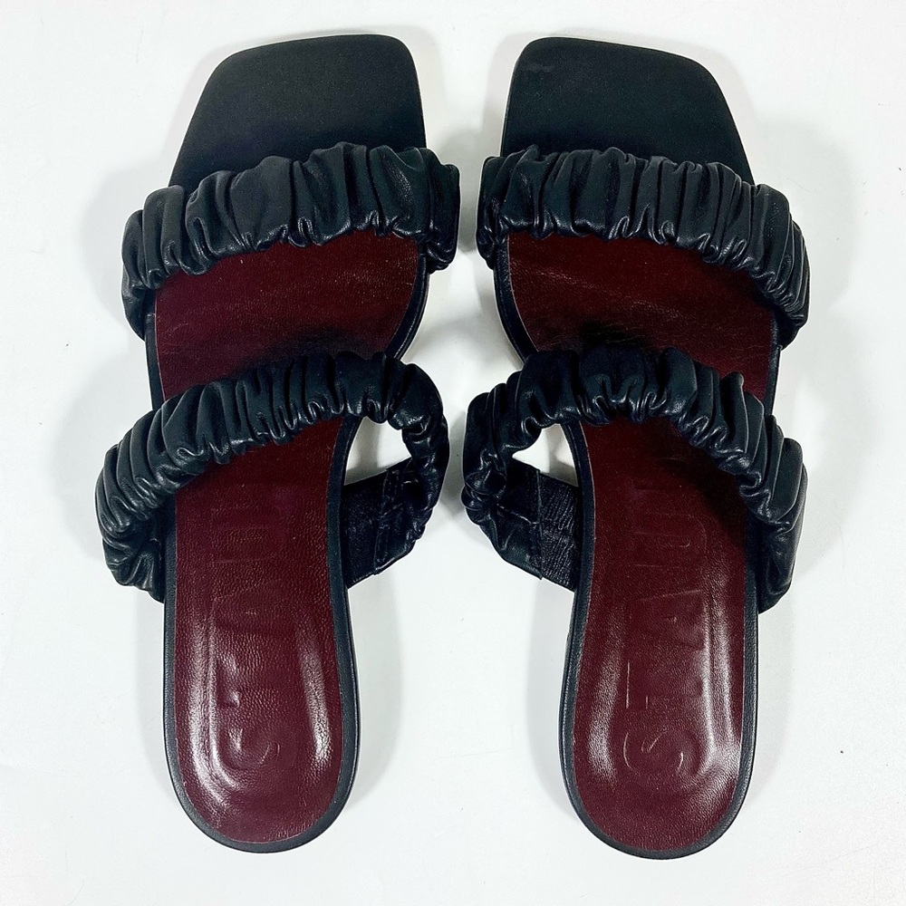 Staud Maya Ruched Slide Sandals Black EU 40 NEW Leather Double Strap Logo